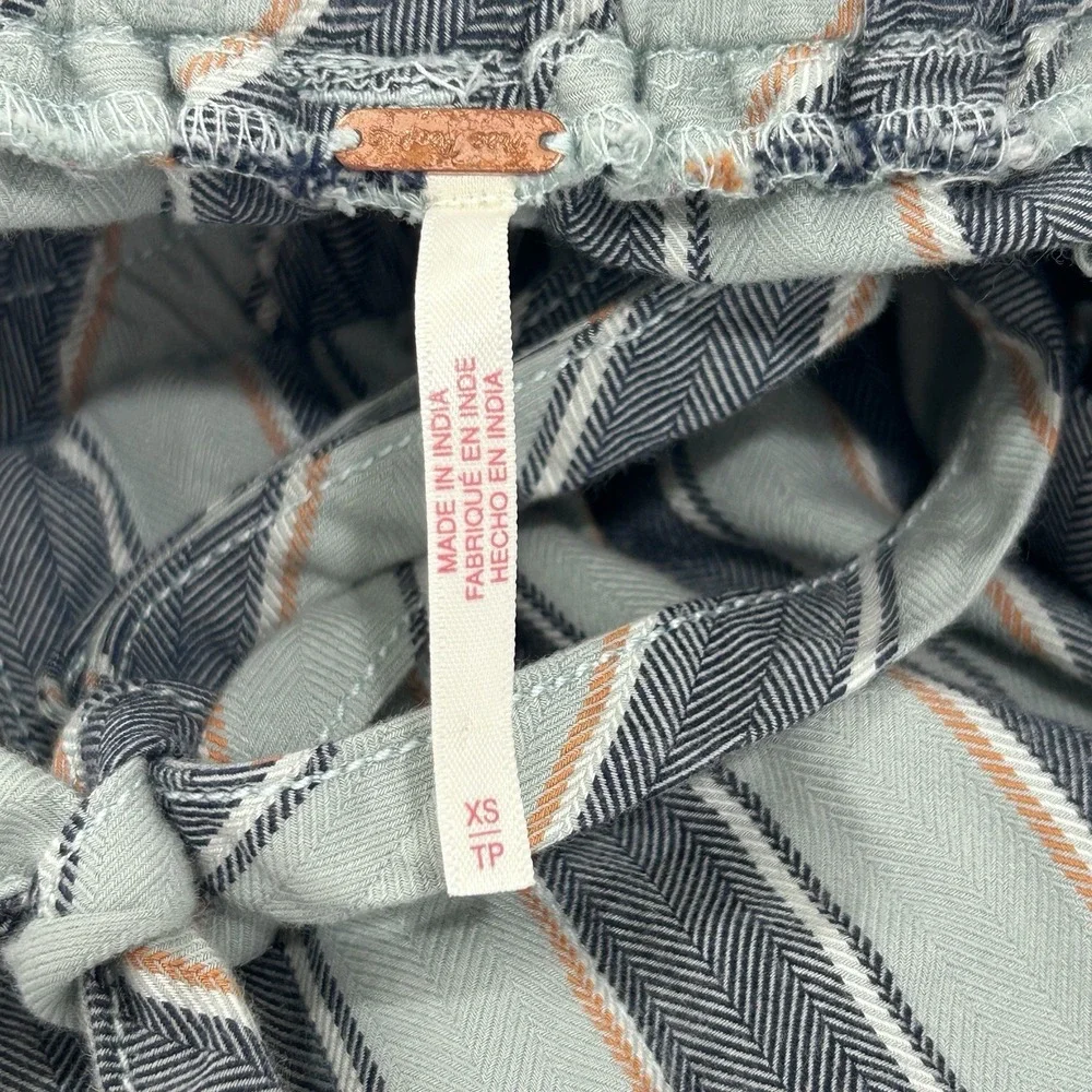 Free People Marielle Pull On Pants Boho XS Crop Stripe Straight Leg Coastal Vaca - Picture 8 of 10